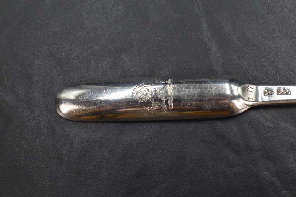 A good George II silver marrow scoop, nicely proportioned with shallow drops to each end, the - Image 4 of 6