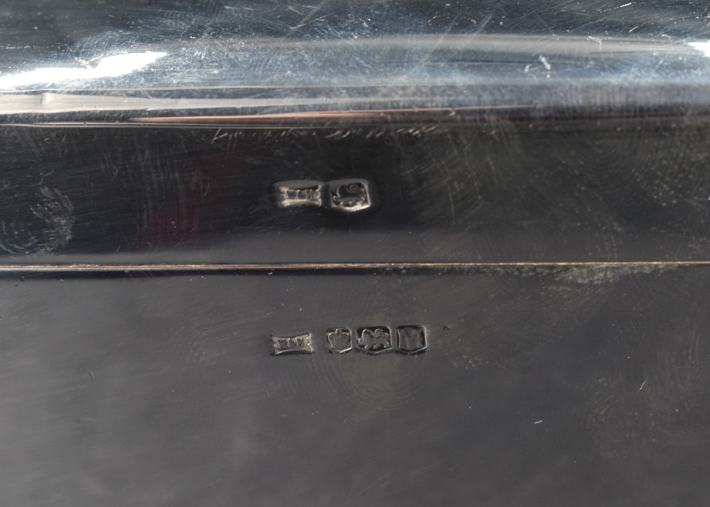 An early Queen Elizabeth II silver cigarette box, of hinged rectangular form with wooden lined - Image 4 of 4