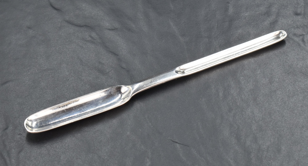 A good George II silver marrow scoop, nicely proportioned with shallow drops to each end, the - Image 2 of 6