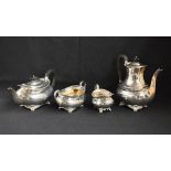 A Victorian silver four-piece tea and coffee set, of squat rounded oval form comprising a tea pot,