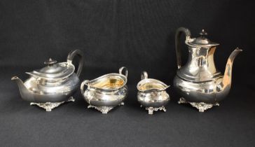 A Victorian silver four-piece tea and coffee set, of squat rounded oval form comprising a tea pot,