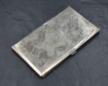 An early 20th century Chinese export 900. grade white metal cigarette case, of rectangular form