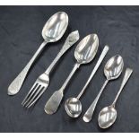 A Victorian silver christening set comprising fork and spoon, Old English variation pattern having