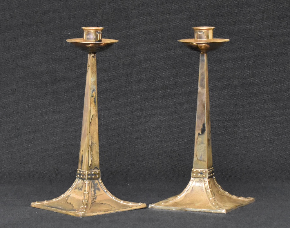 After Jan Eisenloeffel, a pair of attractive silver Arts & Crafts candlesticks, having slightly - Image 2 of 18