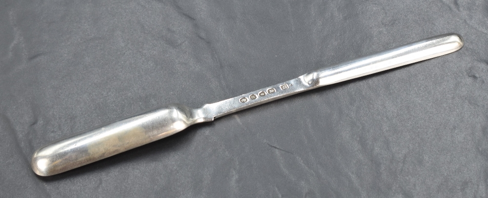 An early Victorian silver marrow scoop, of traditional design with pronounced drop and flared - Image 2 of 3