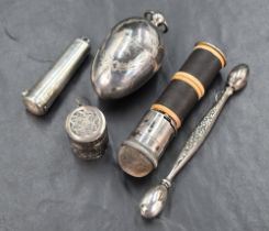 A group of silver and white metal wares, including a silver cheroot holder engraved with monogram