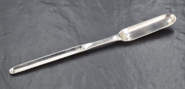 A George III silver marrow scoop, of plain traditional design with shallow drop to broader end,