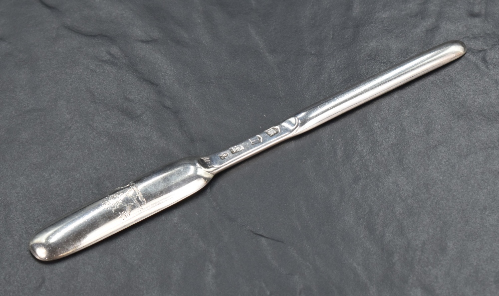 A good George II silver marrow scoop, nicely proportioned with shallow drops to each end, the - Image 3 of 6