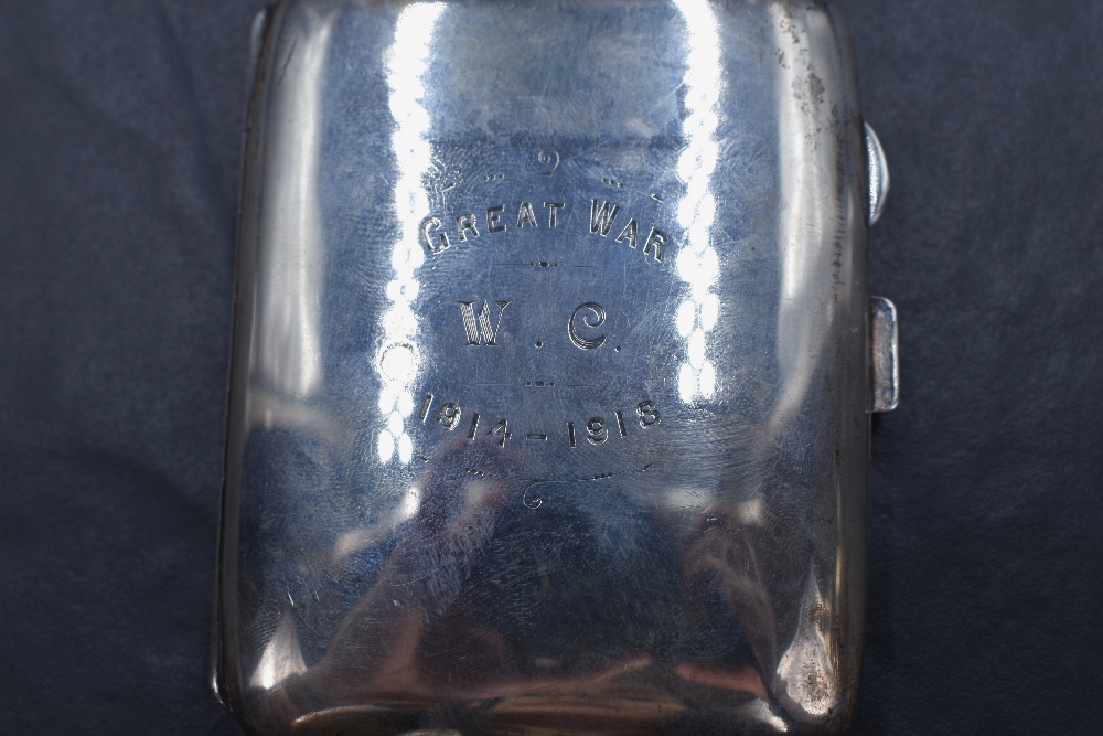 A George V silver cigarette case of rounded rectangular form engraved Great War, W.C., 1914-1918 - Image 7 of 7