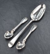 A George III silver tablespoon of Old English design having a ship engraved to terminal, marks for