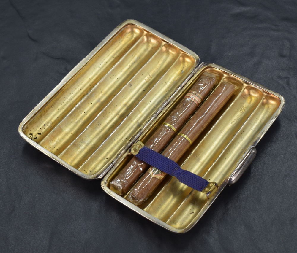 A Victorian silver cigar case, of lobed rectangular form to hold four cigars, having floral scroll - Image 3 of 5