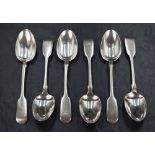A set of six Victorian silver fiddle pattern spoons, engraved with 'ID' monogram to terminals, marks