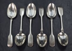 A set of six Victorian silver fiddle pattern spoons, engraved with 'ID' monogram to terminals, marks