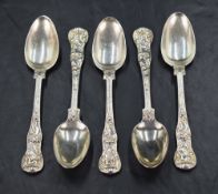 A group of five George IV teaspoons, depicting ancient Olympic events to the handle and terminal,