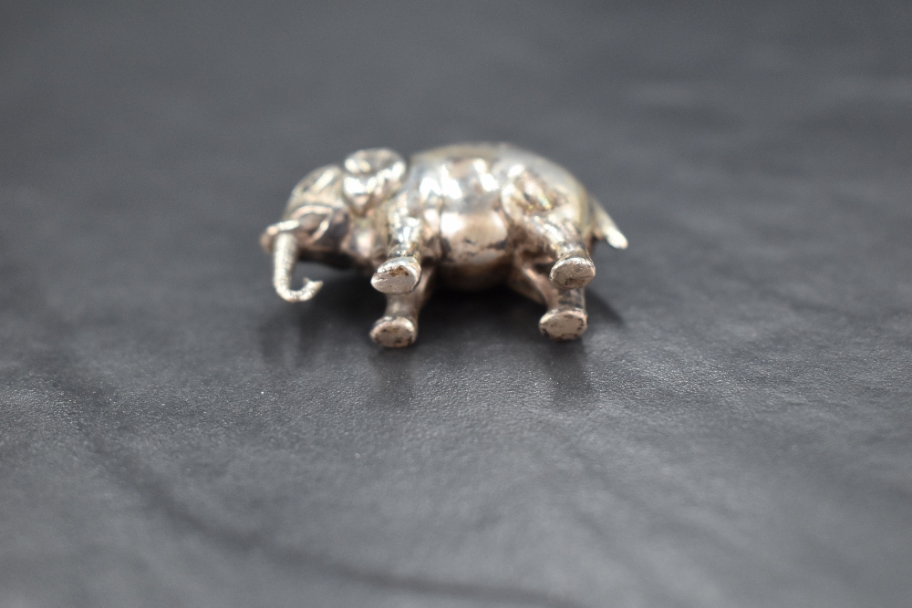 An Edwardian silver novelty pin cushion modelled as an elephant having dark fabric to the back, - Image 4 of 4
