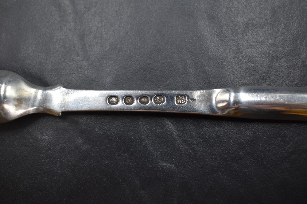 An early Victorian silver marrow scoop, of traditional design with pronounced drop and flared - Image 3 of 3