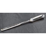 A George III silver marrow scoop, of traditional form with pronounced drop to the broader end, marks