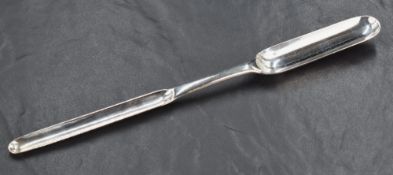 A George III silver marrow scoop, of traditional form with pronounced drop to the broader end, marks