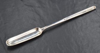 A George III silver marrow scoop, of plain conventional design, with slender central grip and