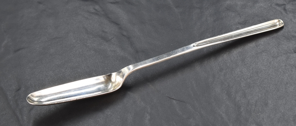 A Queen Elizabeth II silver marrow scoop, of conventional design with pronounced drop to the broader