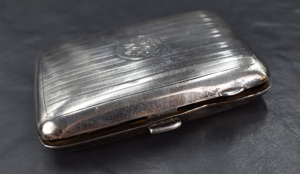 A George V silver cigarette case, having vertical engine turned decoration with a circular cartouche - Image 6 of 6