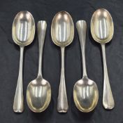 A group of five Edwardian silver Hanoverian pattern spoons, all with rat-tail reverse with