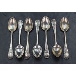 A set of seven late Victorian teaspoons of Hanoverian design, having foliate scroll decoration and