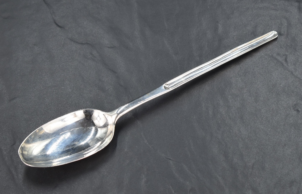 A George II silver marrow spoon, the oval bowls reverse with fluted moulding and engraved initial ' - Image 2 of 6