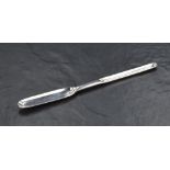 A good George II silver marrow scoop, nicely proportioned with shallow drops to each end, the