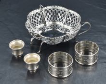 A silver bon bon dish of conforming lobed form, having a beaded rim and pierced design with three