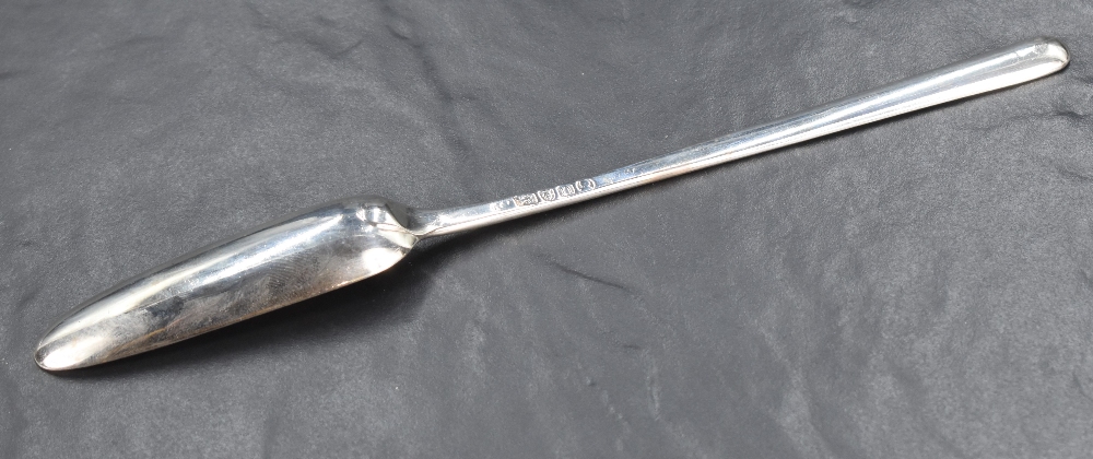 A George III silver marrow scoop, of traditional form with pronounced drop to the broad end the - Image 2 of 4