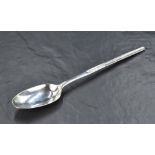 A George II silver marrow spoon, the oval bowls reverse with fluted moulding and engraved initial '