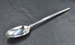 A George II silver marrow spoon, the oval bowls reverse with fluted moulding and engraved initial '