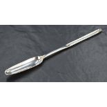 A George II silver marrow scoop of traditional design with shallow drops to each end, clear and