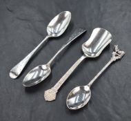 A pair of George III silver Old English teaspoons having bright cut engraving and 'ATF' monogram