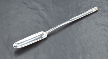 A William IV silver marrow scoop, of plain traditional design with pronounced drop to broader end,