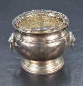 A small Queen Elizabeth II silver rose bowl, of traditional design with flared rim, detachable grill