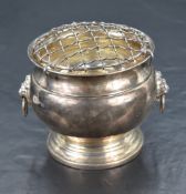 A small Queen Elizabeth II silver rose bowl, of traditional design with flared rim, detachable grill
