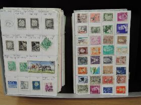 WORLD STAMPS IN APX 50 OLD CLUB BOOKS - ALL ERAS, MINT AND USED Old box with in the region of 50 old