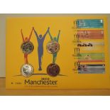 GB 2002 MANCHESTER COMMONWEALTH GAMES NUMISMATIC FDC WITH 4 x £2 COINS ENCAPSULATED Fine example