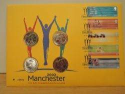 GB 2002 MANCHESTER COMMONWEALTH GAMES NUMISMATIC FDC WITH 4 x £2 COINS ENCAPSULATED Fine example