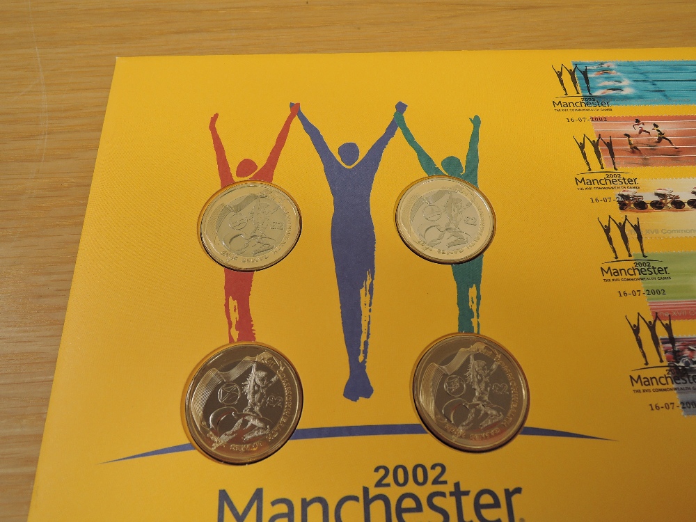 GB 2002 MANCHESTER COMMONWEALTH GAMES NUMISMATIC FDC WITH 4 x £2 COINS ENCAPSULATED Fine example - Bild 2 aus 2