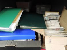 BOX OF MIXED STAMP COLLECTIONS + PACKETS, LOOSE ETC ALL ERAS SEEN Box of world stamps including