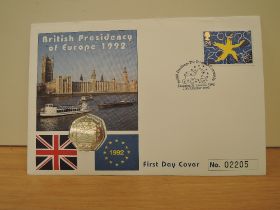 GB 1992 BRITISH PRESIDENCY OF EU 50p NUMISMATIC FIRST DAY COVER Of all the 50p coins issued by the