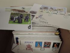 JERSEY BOX WITH COLLECTION OF 200+ Illustrated first day covers Box with mass of Jersey first day