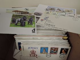 JERSEY BOX WITH COLLECTION OF 200+ Illustrated first day covers Box with mass of Jersey first day