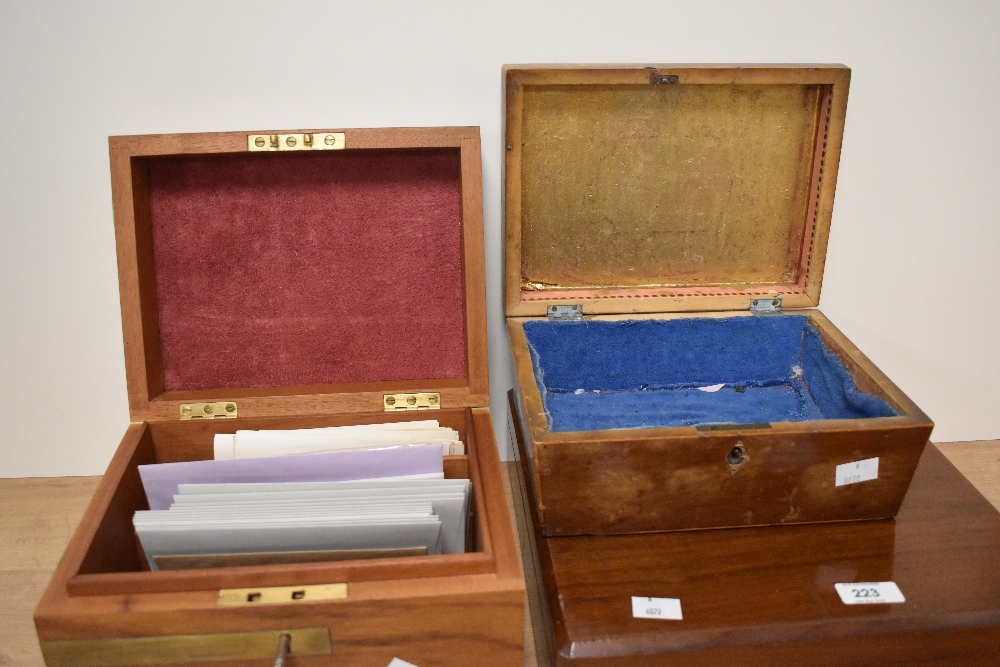 Two vintage boxes, one with compartments for stationary, one with inlaid lid, af and another with - Image 2 of 3