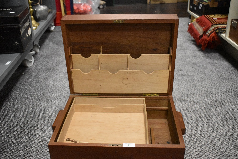 A vintage mahogany desk tidy, having internal compartments and tray, with key. - Image 2 of 2