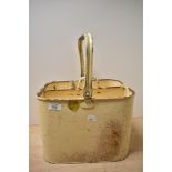 A vintage enamel kitchen tidy with internal tray and carry handle.