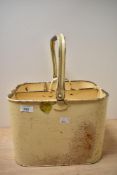 A vintage enamel kitchen tidy with internal tray and carry handle.